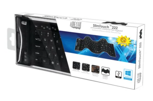 Adesso® SlimTouch™ 222 Wired Antimicrobial Waterproof Flex Computer Keyboard, for Windows®, Full Size