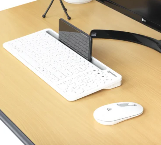 Manhattan® Dual-Mode Multipoint Wireless USB Standard Keyboard and Mouse Combo Set, White