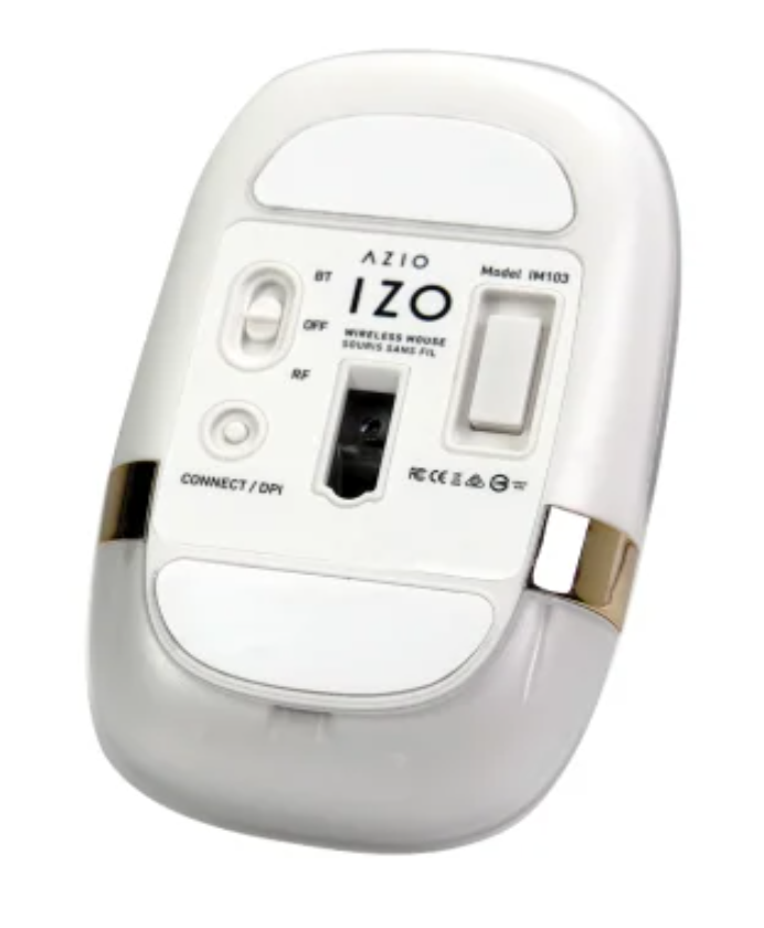 Azio IZO Cordless Optical Computer Mouse, Ergonomic, 3 Buttons, Bluetooth® 3.0/5.0 and 2.4G RF-USB (White Blossom)