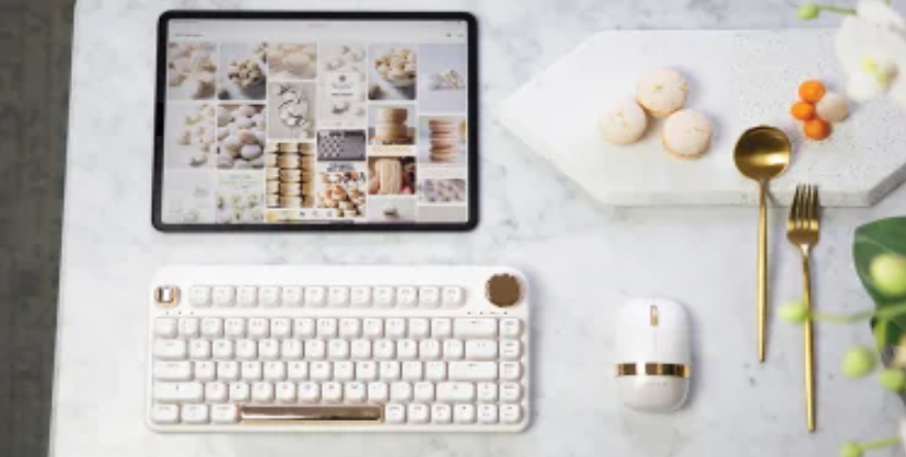 Azio IZO Bluetooth® and USB Mechanical Computer Keyboard, Blue Switches (White Blossom)