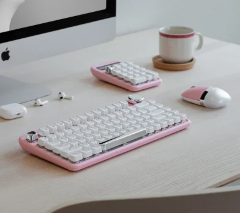 Azio IZO Bluetooth® and USB Mechanical Computer Keyboard with Blue Switches, for Mac® and PC, Mini (Pink Blossom)