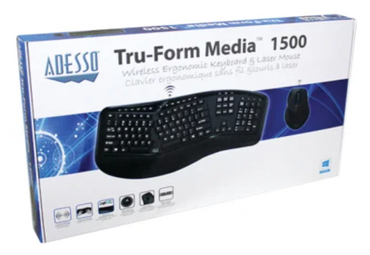 Adesso® Tru-Form Media™ 1500 Wireless Ergonomic Keyboard & Laser Mouse