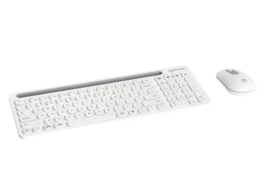 Manhattan® Dual-Mode Multipoint Wireless USB Standard Keyboard and Mouse Combo Set, White